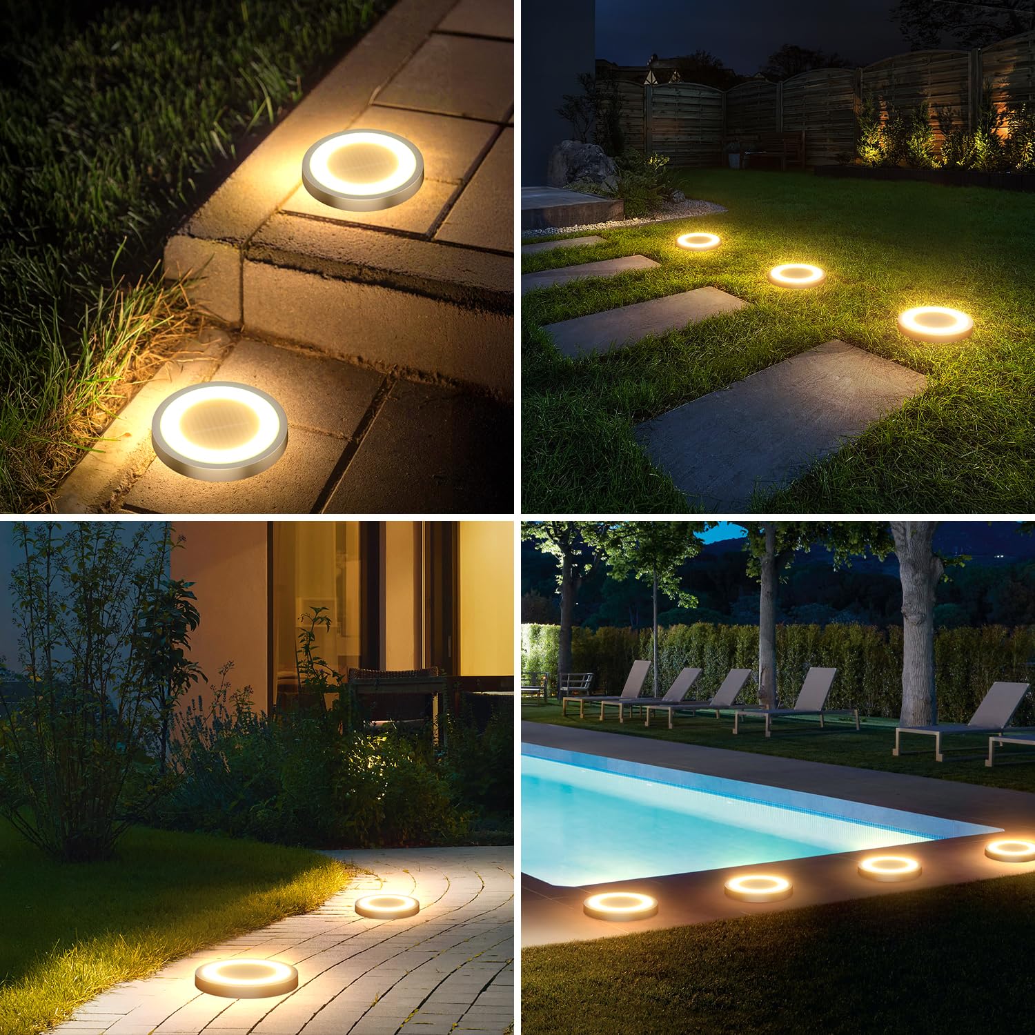Set of 8 Solar Disc Lights, 8 SMD LEDs, Neutral White Light