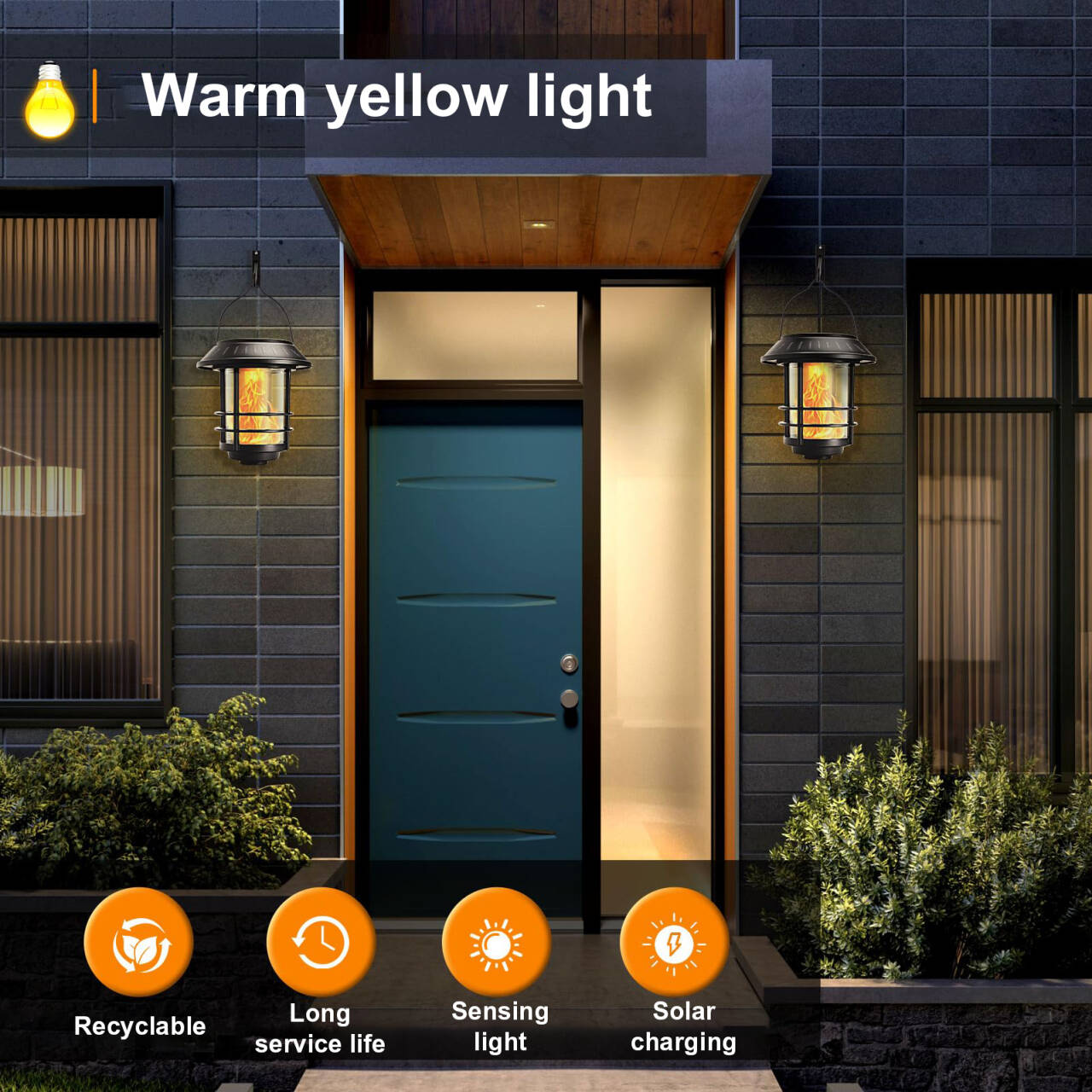 Set of 2 Outdoor Solar Lamps with Realistic Flame Effect, Elegant Retro Design, IP65 Protection, Black