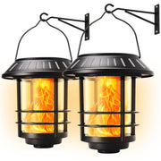 Set of 2 Outdoor Solar Lamps with Realistic Flame Effect, Elegant Retro Design, IP65 Protection, Black