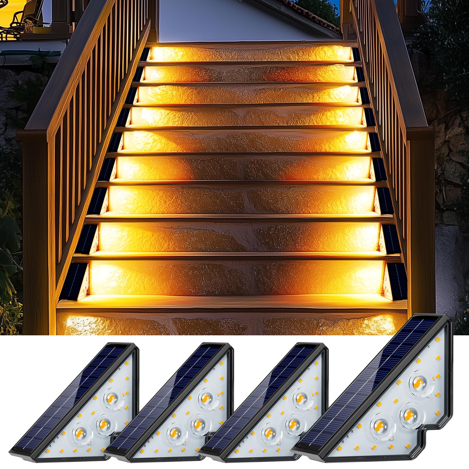 Set of 6 Triangular Solar LED Lights, White Light, Outdoor, IP65 Protection