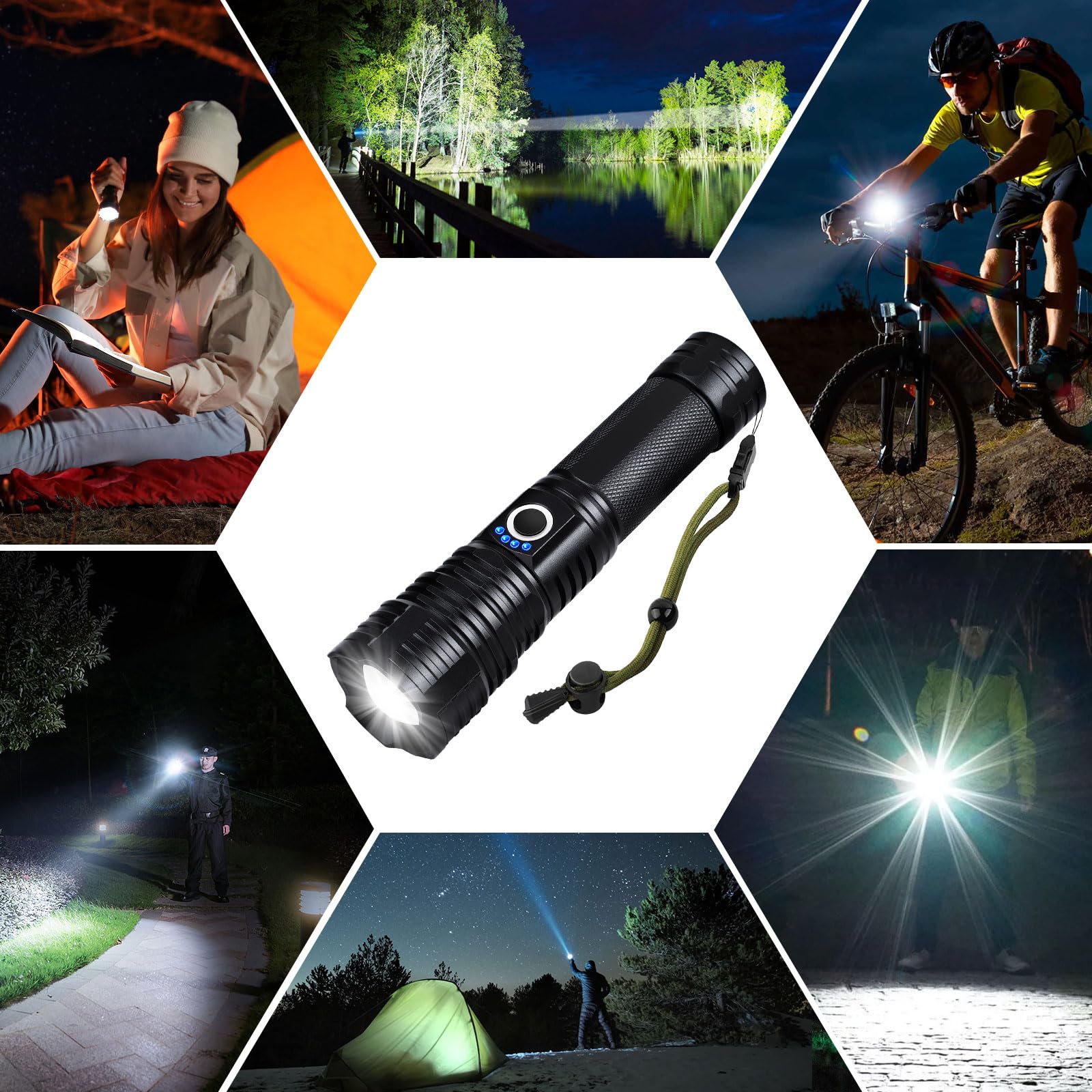 Professional XH71 P50 Flashlight, 2000 Lumens, Zoom, USB, Battery Included