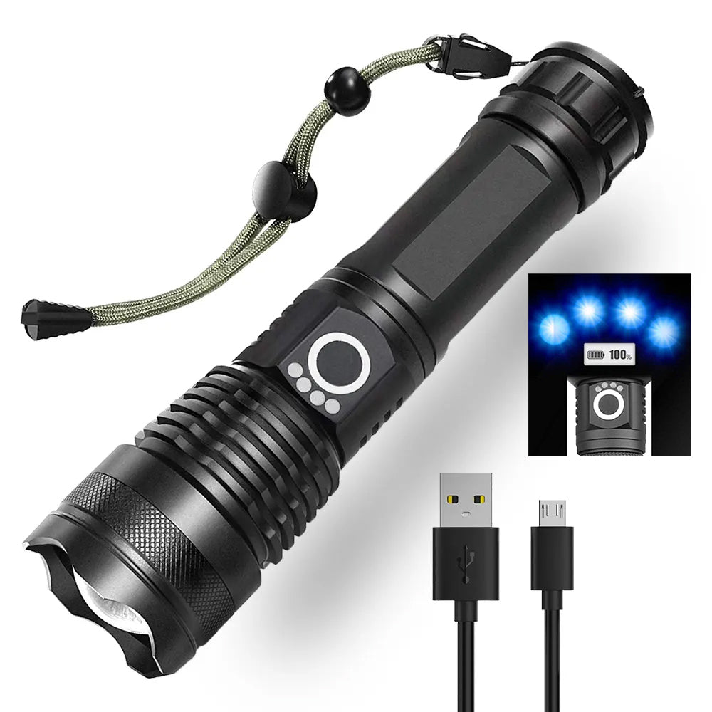 Professional XH71 P50 Flashlight, 2000 Lumens, Zoom, USB, Battery Included