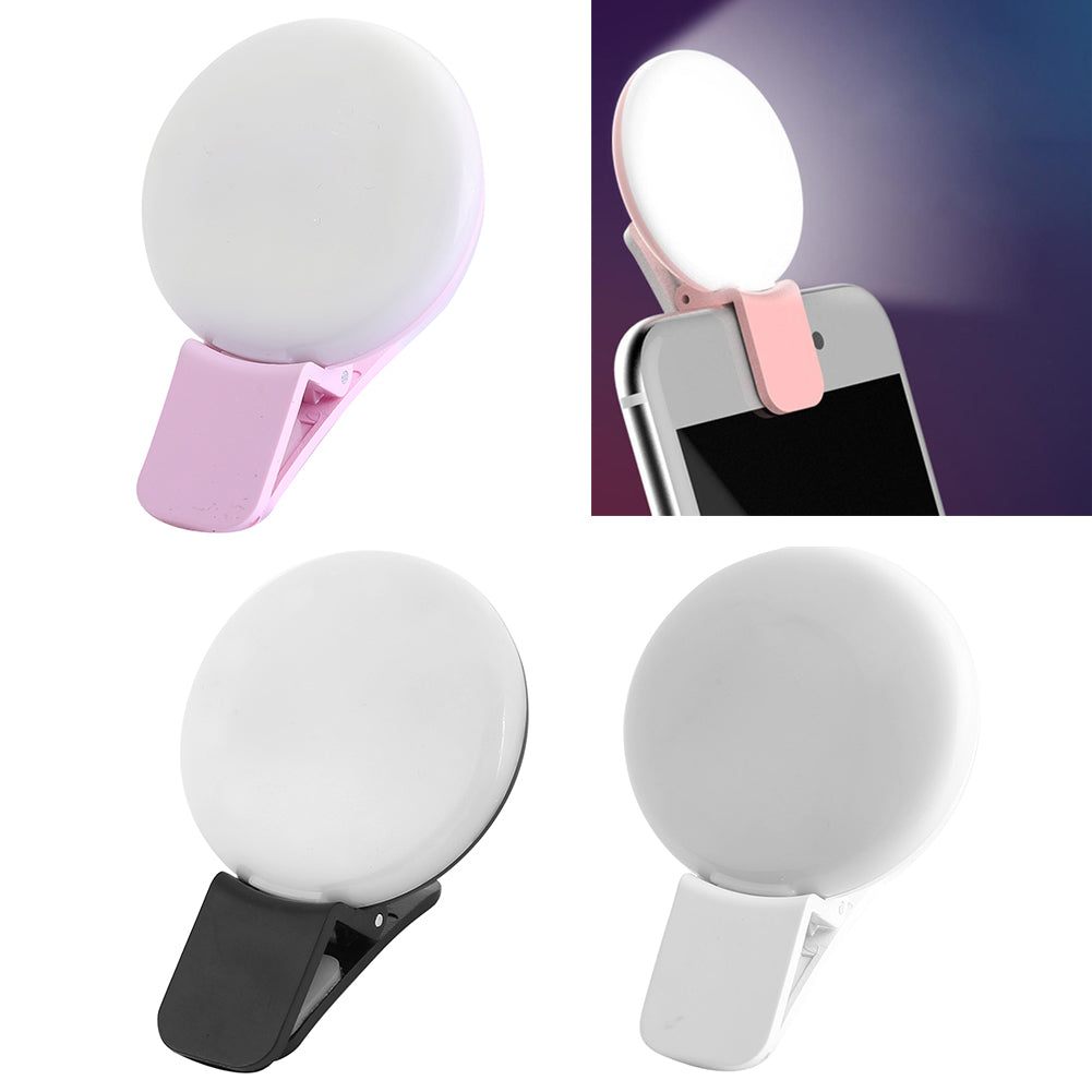 Rechargeable Circular LED Selfie Light for Phone - Pink