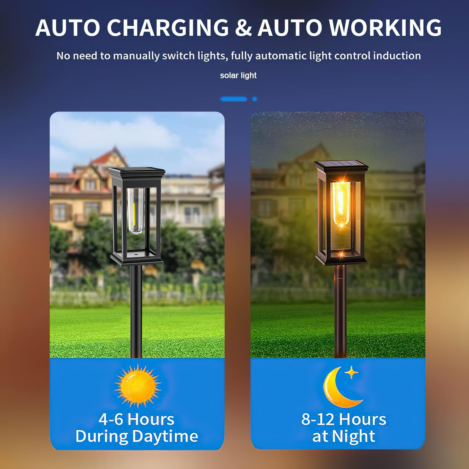 Set of 2 Solar Garden Lights, LED Filament Design, Adjustable Height IP65, Warm White