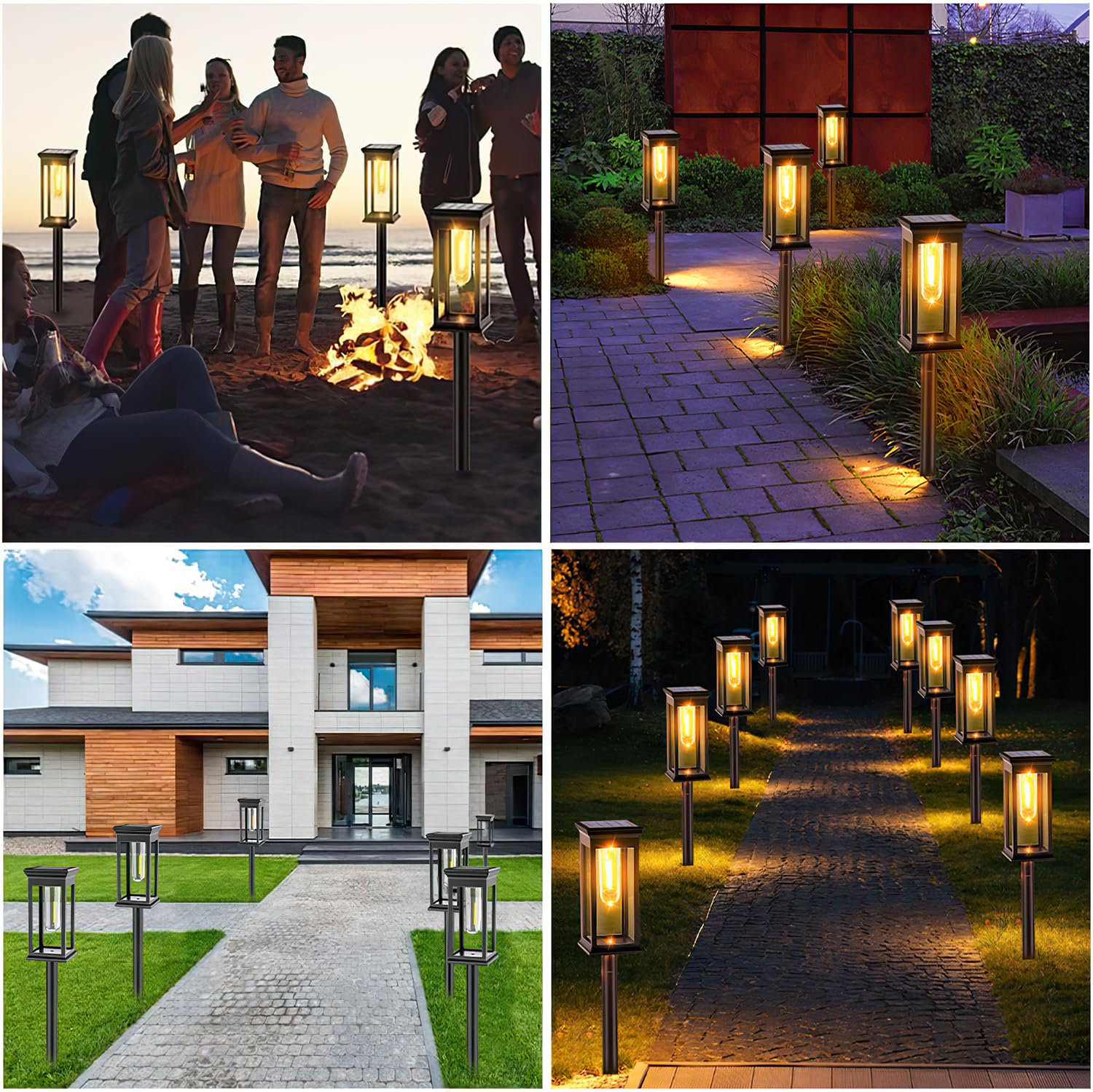 Set of 2 Solar Garden Lights, LED Filament Design, Adjustable Height IP65, Warm White