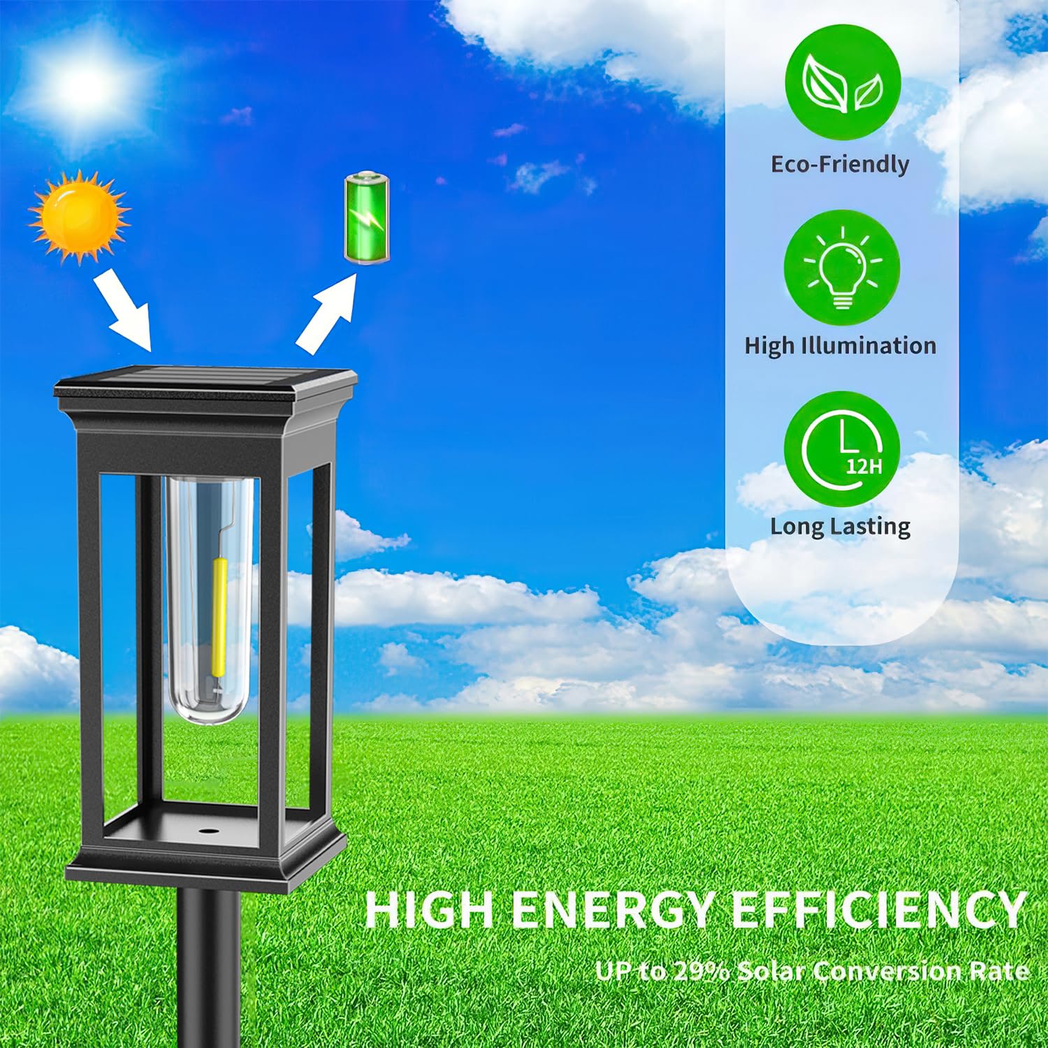 Set of 2 Solar Garden Lights, LED Filament Design, Adjustable Height IP65, Warm White