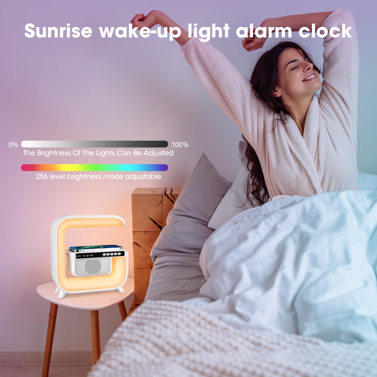 Digital Clock with Bluetooth Speaker, 15W Wireless Charging, and RGB LED Lighting