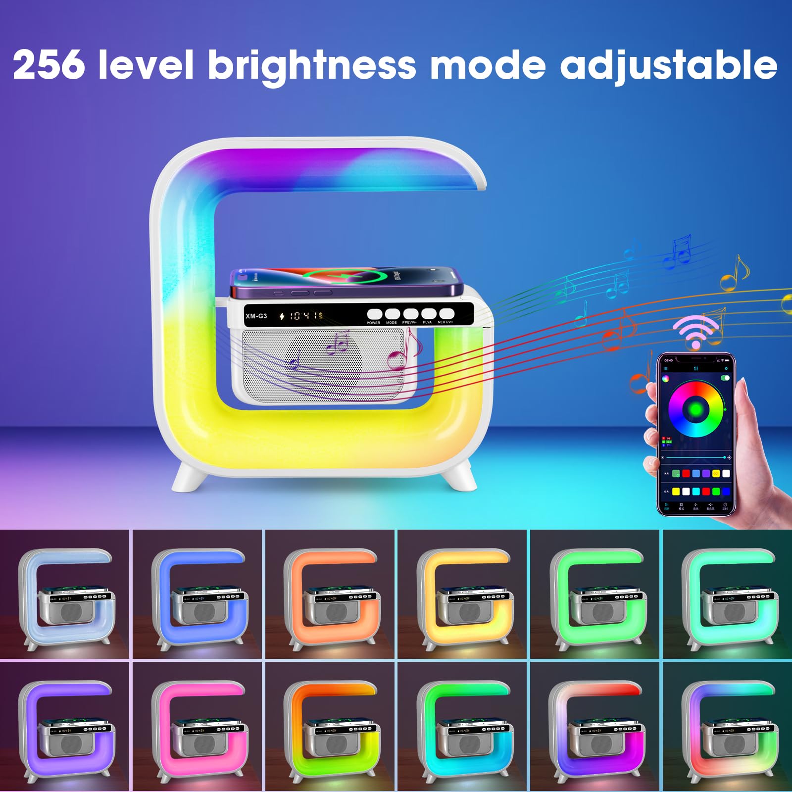 Digital Clock with Bluetooth Speaker, 15W Wireless Charging, and RGB LED Lighting