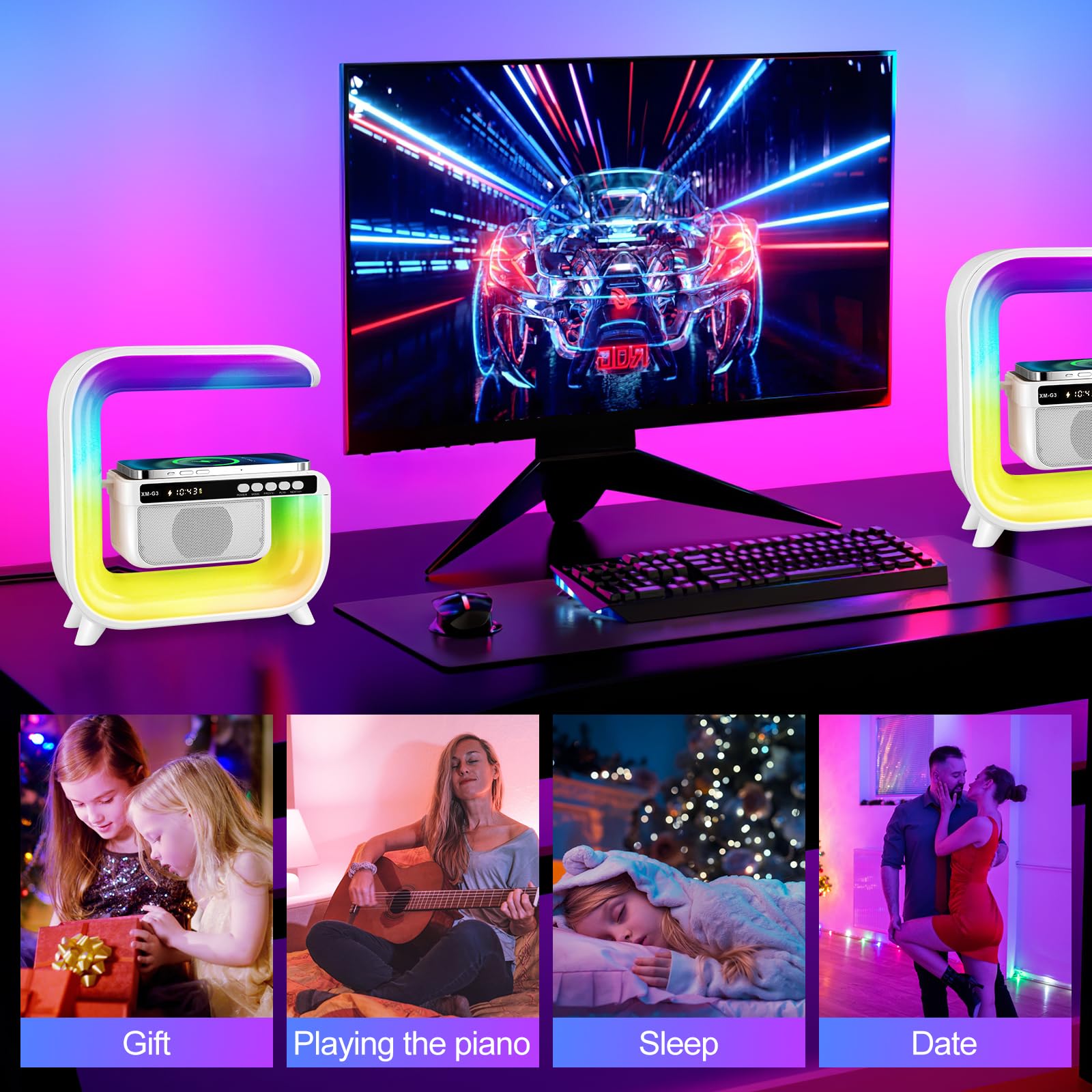 Digital Clock with Bluetooth Speaker, 15W Wireless Charging, and RGB LED Lighting