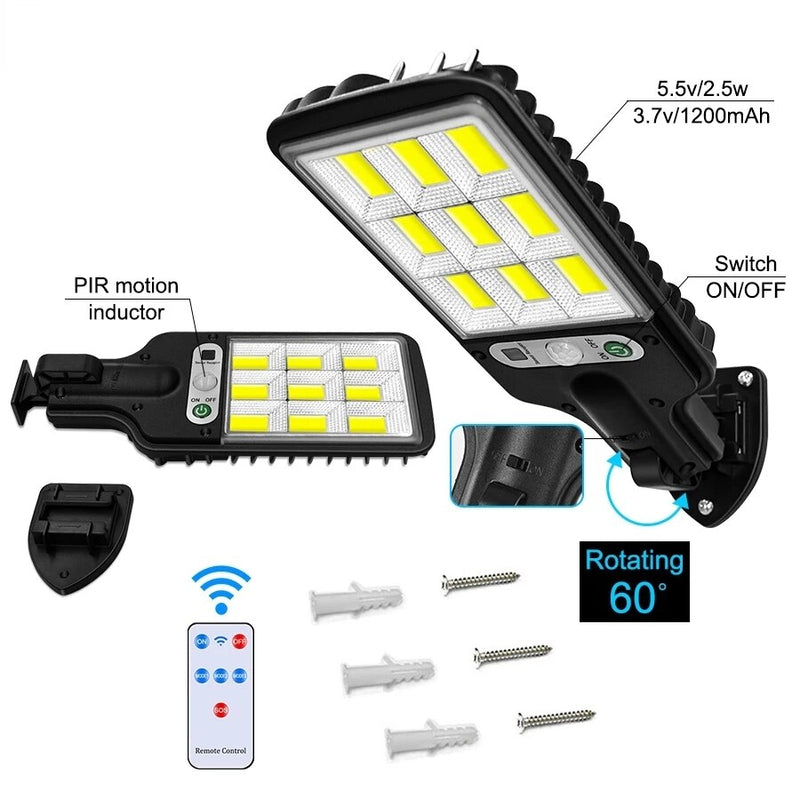 108 COB LED Solar Street Light, Motion Sensor and Remote Control