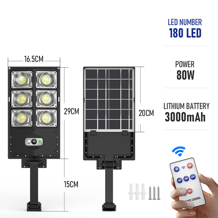 80W LED Solar Street Light, Motion Sensor, Remote Control