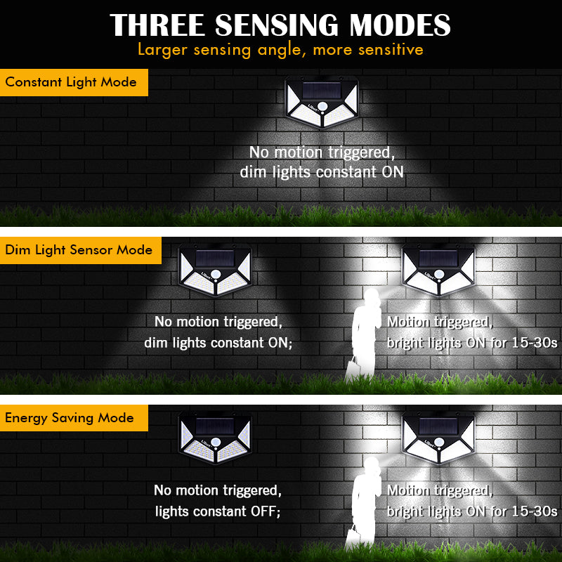 Set of 4 Outdoor Solar LED Lights, Motion Sensor, 3 Lighting Modes, IP65 Waterproof