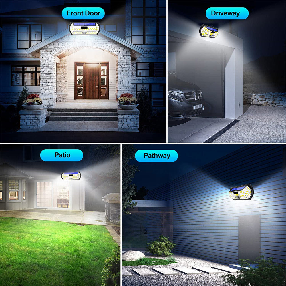 Set of 2 Solar Lights with 148 LEDs, Motion Sensor, 3 Lighting Modes, IP65 Waterproof