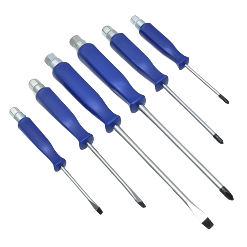 Set of 6 CRV Mechanical Screwdrivers, with Wrench Head -3+3