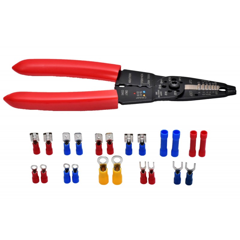 Multifunction Crimping and Stripping Plier Set, with 85 Pcs Electrical Terminals