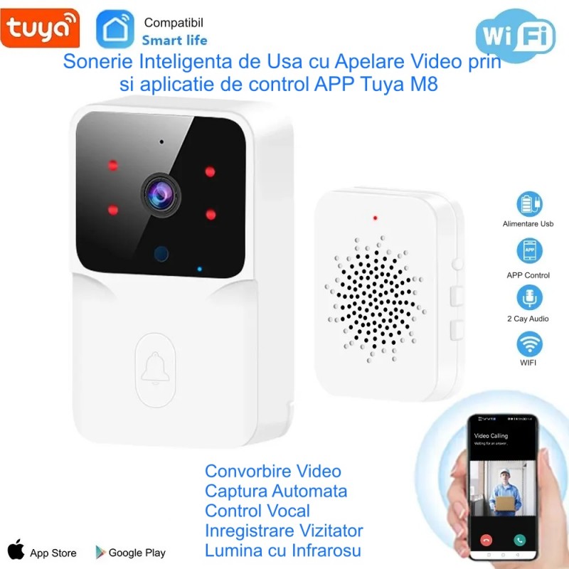 Video Doorbell with Camera, Wi-Fi and Tuya - M8
