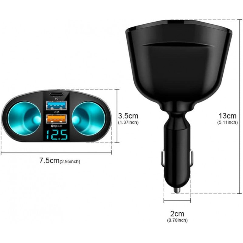 Car Cigarette Lighter Splitter 2 Sockets / 2 USB + 1 Type C / M7