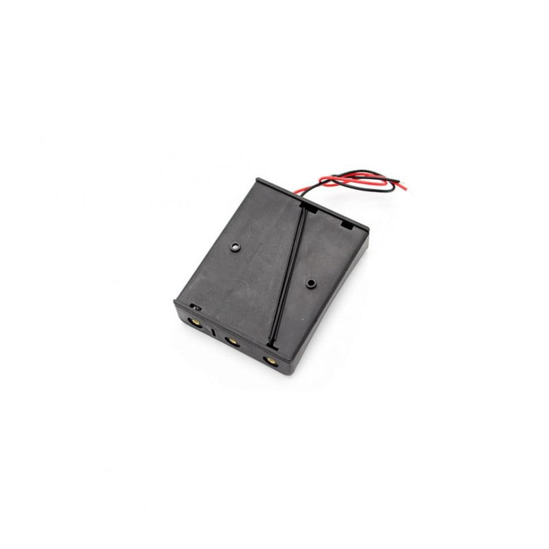 Battery Holder, 3 Slots, 3.7V 18650, With Wires, Black Plastic