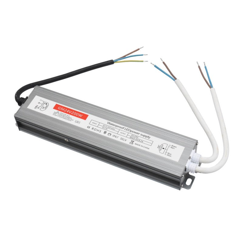 Slim Power Supply, 24V-200W, Metal Casing, IP67, 8.2A