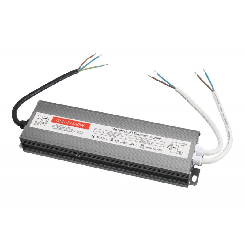Slim Power Supply, 24V-300W, Metal Casing, IP67, 12A