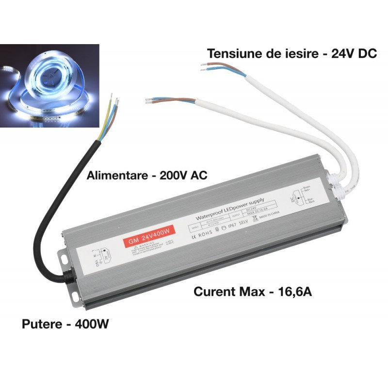 Slim Power Supply, Outdoor, 24V, 400W, 16.6A, IP67