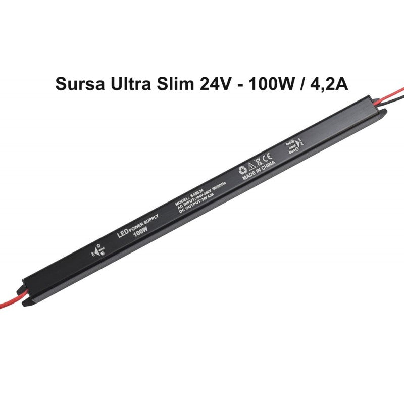 Power Supply, Ultra Slim Black, 24V, 100W, 4.2A, Indoor, IP20
