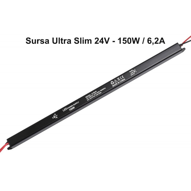 Power Supply, Ultra Slim Black, 24V, 150W, 6.2A, Indoor, IP20