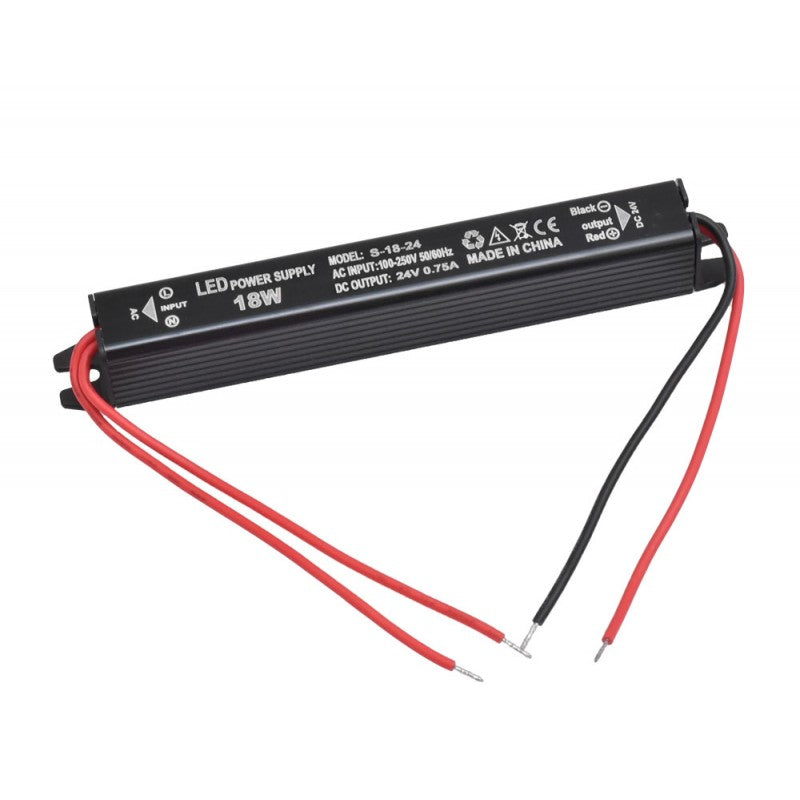 Power Supply, Ultra Slim Black, 24V, 18W, 0.75A, Indoor, IP20