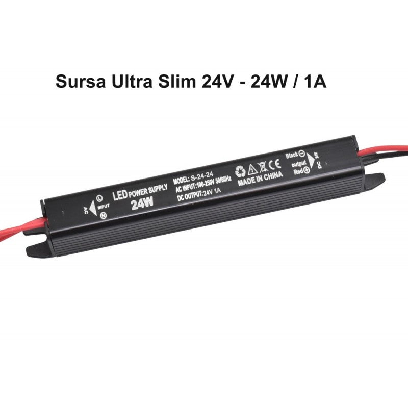 Power Supply, Ultra Slim Black, 24V, 24W, 1A, Indoor, IP20