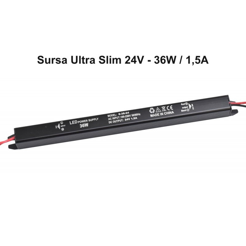 Power Supply, Ultra Slim Black, 24V, 36W, 1.5A, Indoor, IP20