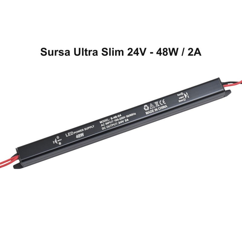 Power Supply, Ultra Slim Black, 24V, 48W, 2A, Indoor, IP20
