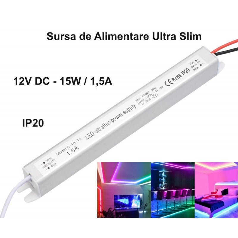 Power Supply, Ultra Slim, Indoor, 12V, 15W, 1.5A