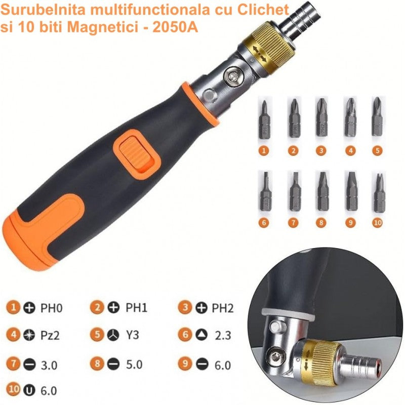 10-in-1 Multifunction Ratchet Screwdriver, 2050A