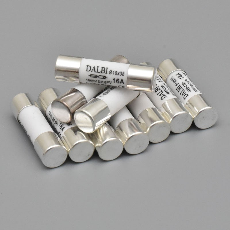 Set of 10 Fuses for Photovoltaic Panels, 16A, 1000V DC, 10x38mm