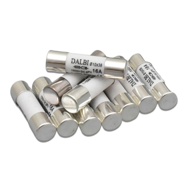 Set of 10 Fuses for Photovoltaic Panels, 16A, 1000V DC, 10x38mm