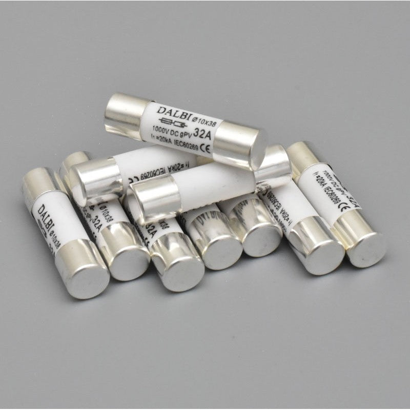 Set of 10 Fuses for Photovoltaic Panels, 32A, 1000V DC, 10x38mm