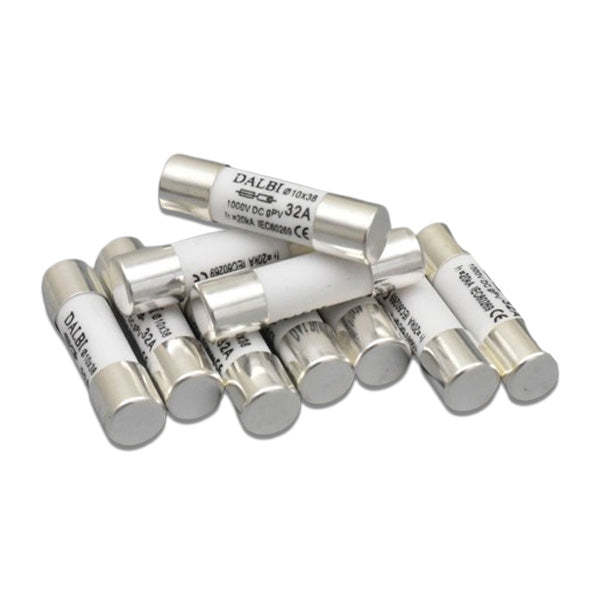 Set of 10 Fuses for Photovoltaic Panels, 32A, 1000V DC, 10x38mm
