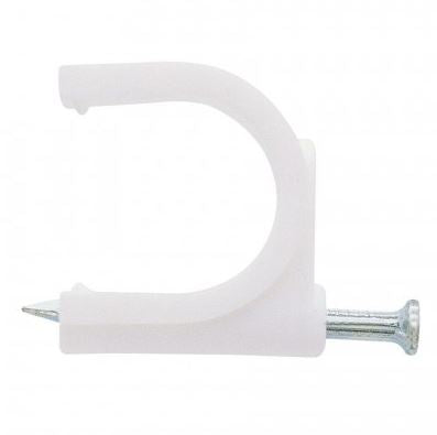 Set of 100 Cable Clips with Nail, 14mm, Wall Mount, White