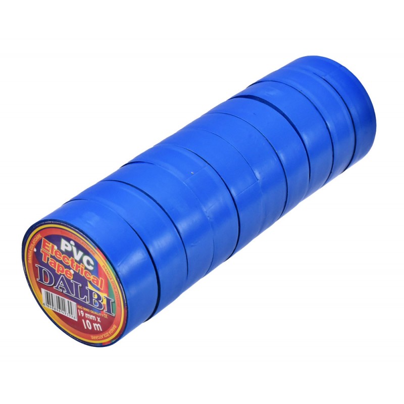 Set of 10x Flame Retardant Insulating Tape, PVC, 19mm Width, 10m Length per Roll, Blue
