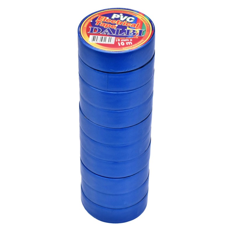 Set of 10x Flame Retardant Insulating Tape, PVC, 19mm Width, 10m Length per Roll, Blue