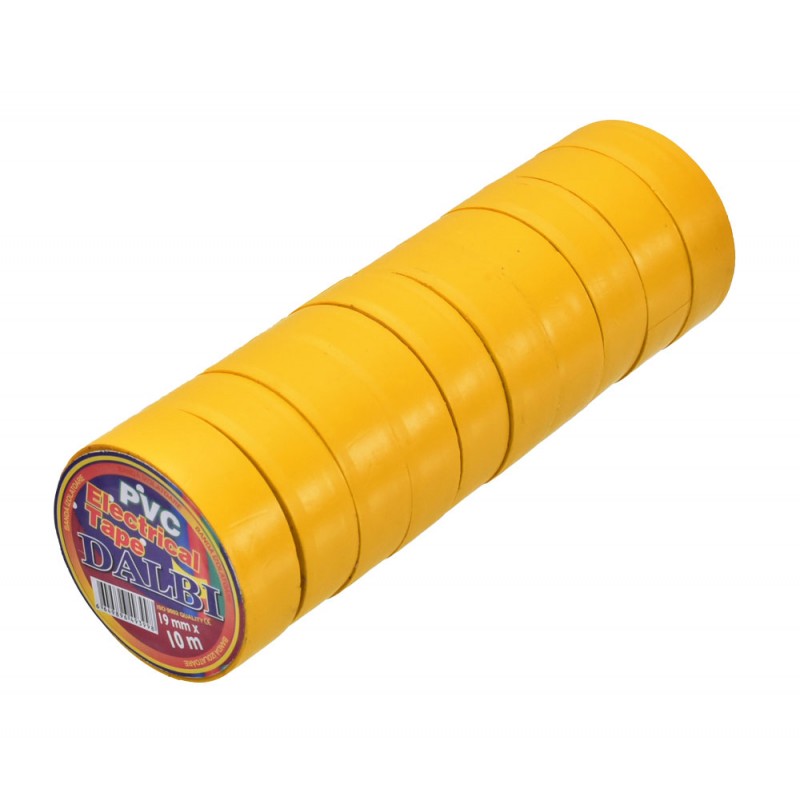Set of 10x Flame Retardant Electrical Tape, PVC, 19mm Width, 10m Length per Roll, Yellow