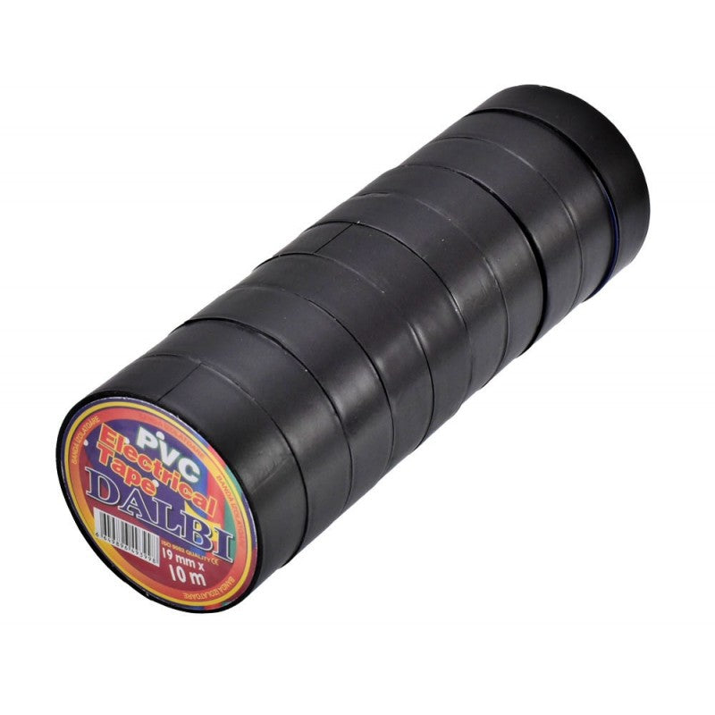 Set of 10x Flame-Retardant Electrical Tape, PVC, 19mm Width, 10m Length per Roll, Black