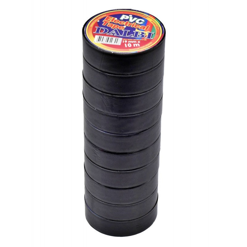 Set of 10x Flame-Retardant Electrical Tape, PVC, 19mm Width, 10m Length per Roll, Black