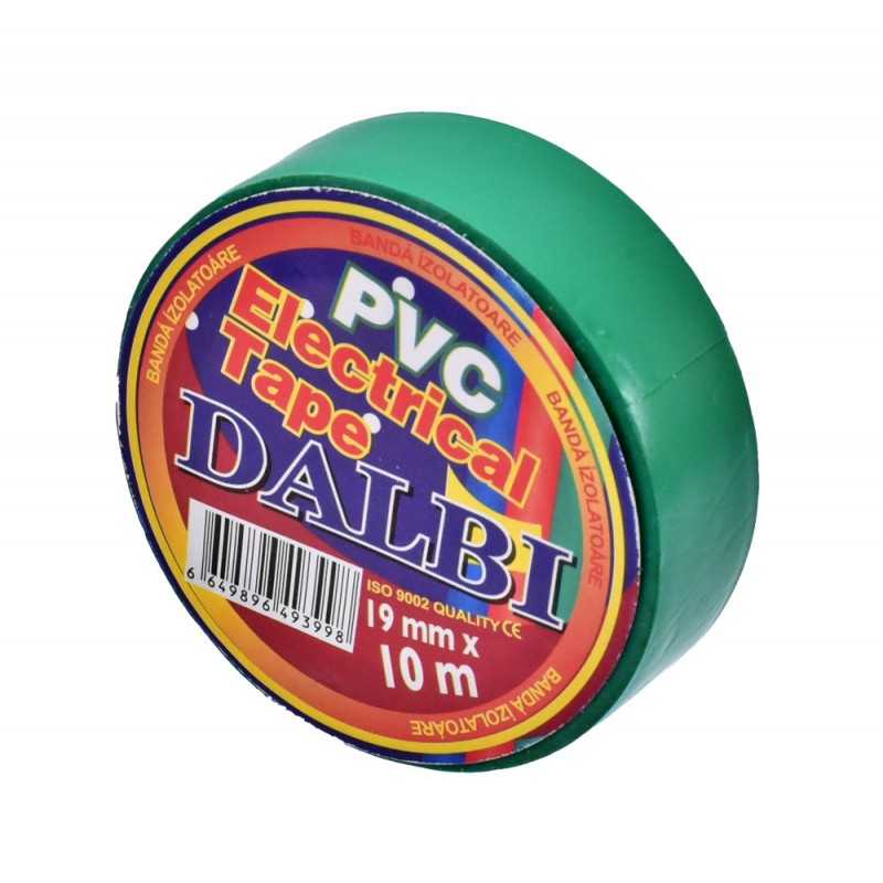Set of 10x Flame Retardant Electrical Tape, PVC, Width 19mm, Length 10m per Roll, Green