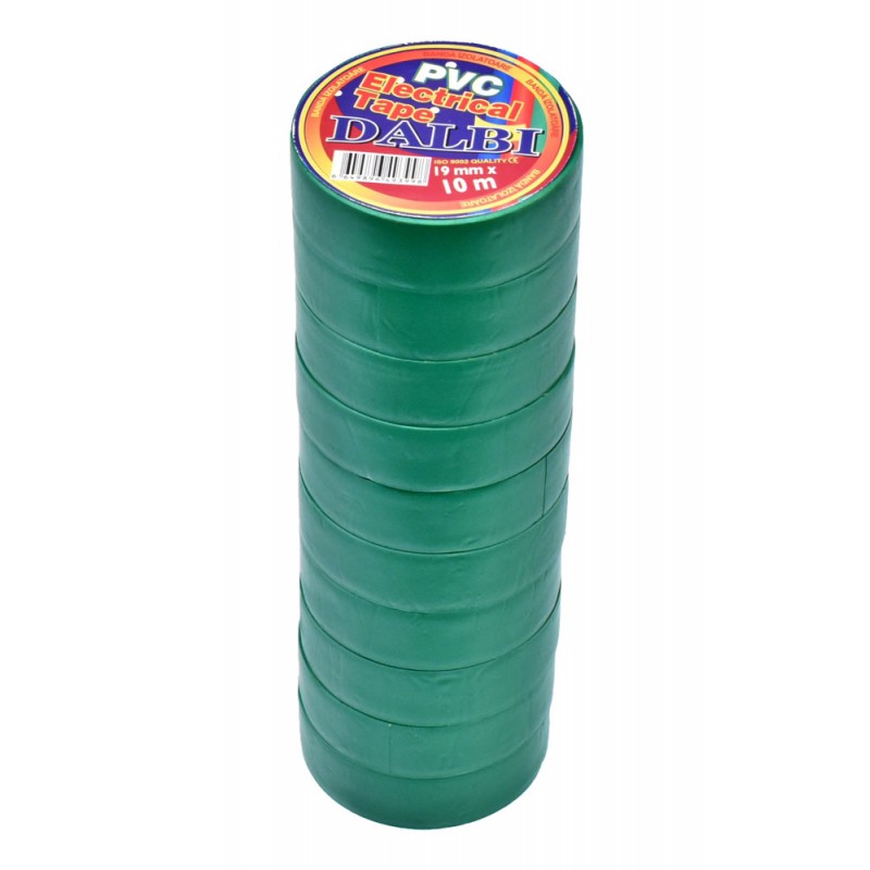 Set of 10x Flame Retardant Electrical Tape, PVC, Width 19mm, Length 10m per Roll, Green