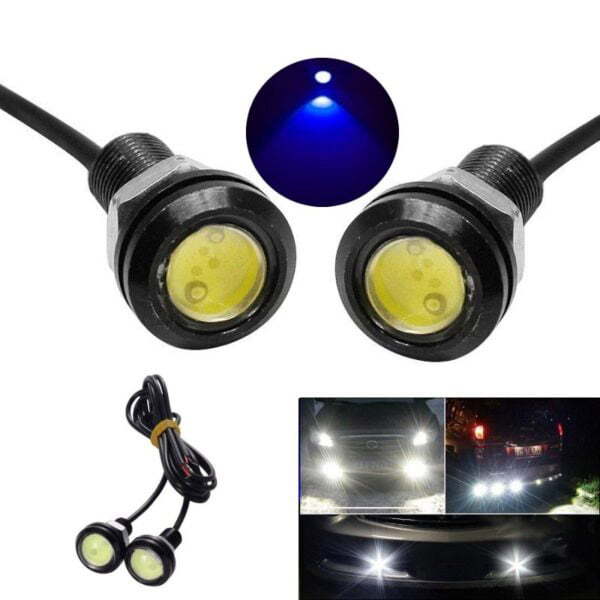 Set of 2 Car LED Lights with Wire, 18mm Diameter, 12V, 9W Power, Blue