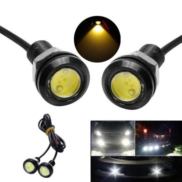 Set of 2 Car LED Lights with Wire, 18mm Diameter, 12V, 9W Power, Yellow