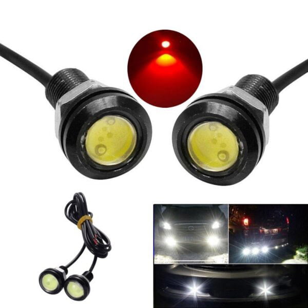Set of 2 Wired LED Car Lights, 18mm Diameter, 12V, 9W Power, Red