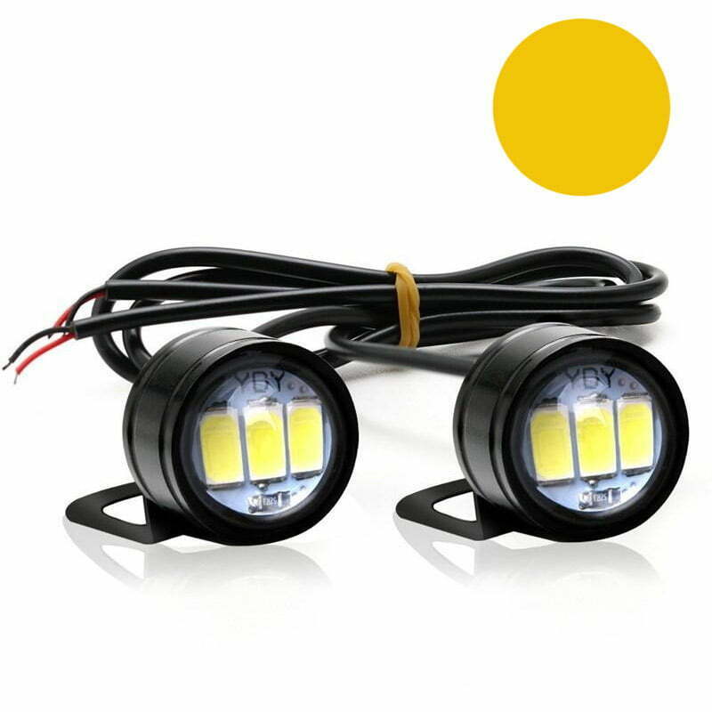 Set of 2x Car/Motorcycle LED with Metal Bracket and Wire, 23mm Diameter, 9W, Yellow