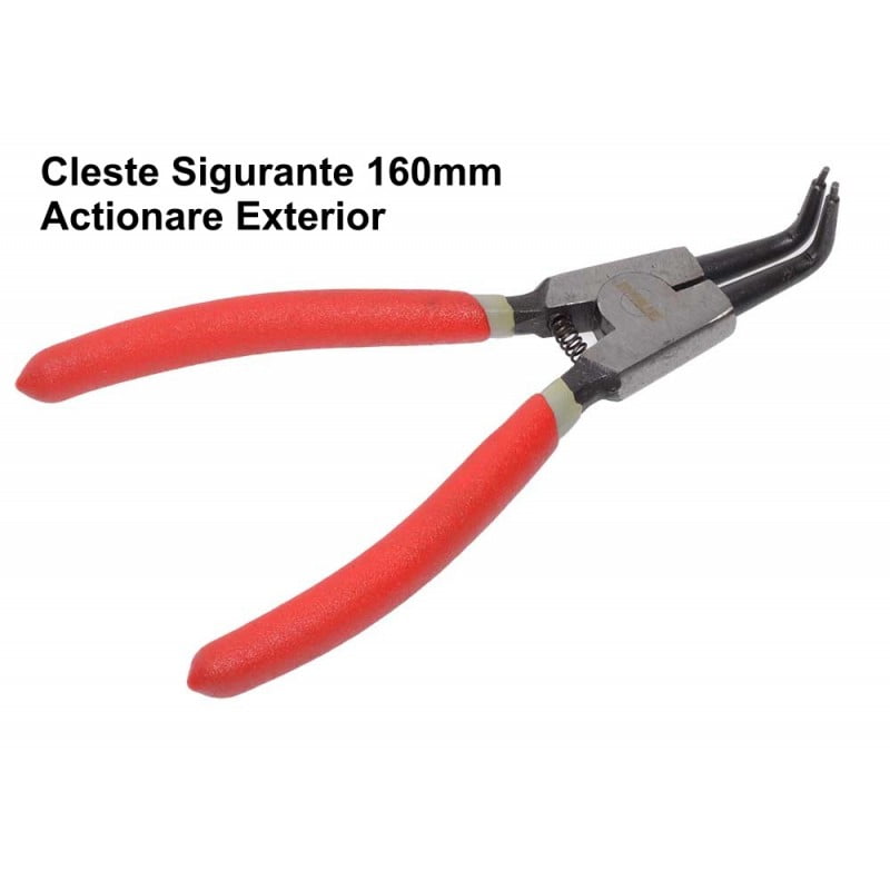 Cleste sigurante 160mm actionare exterioara, varfuri angulate, arc intern de revenire